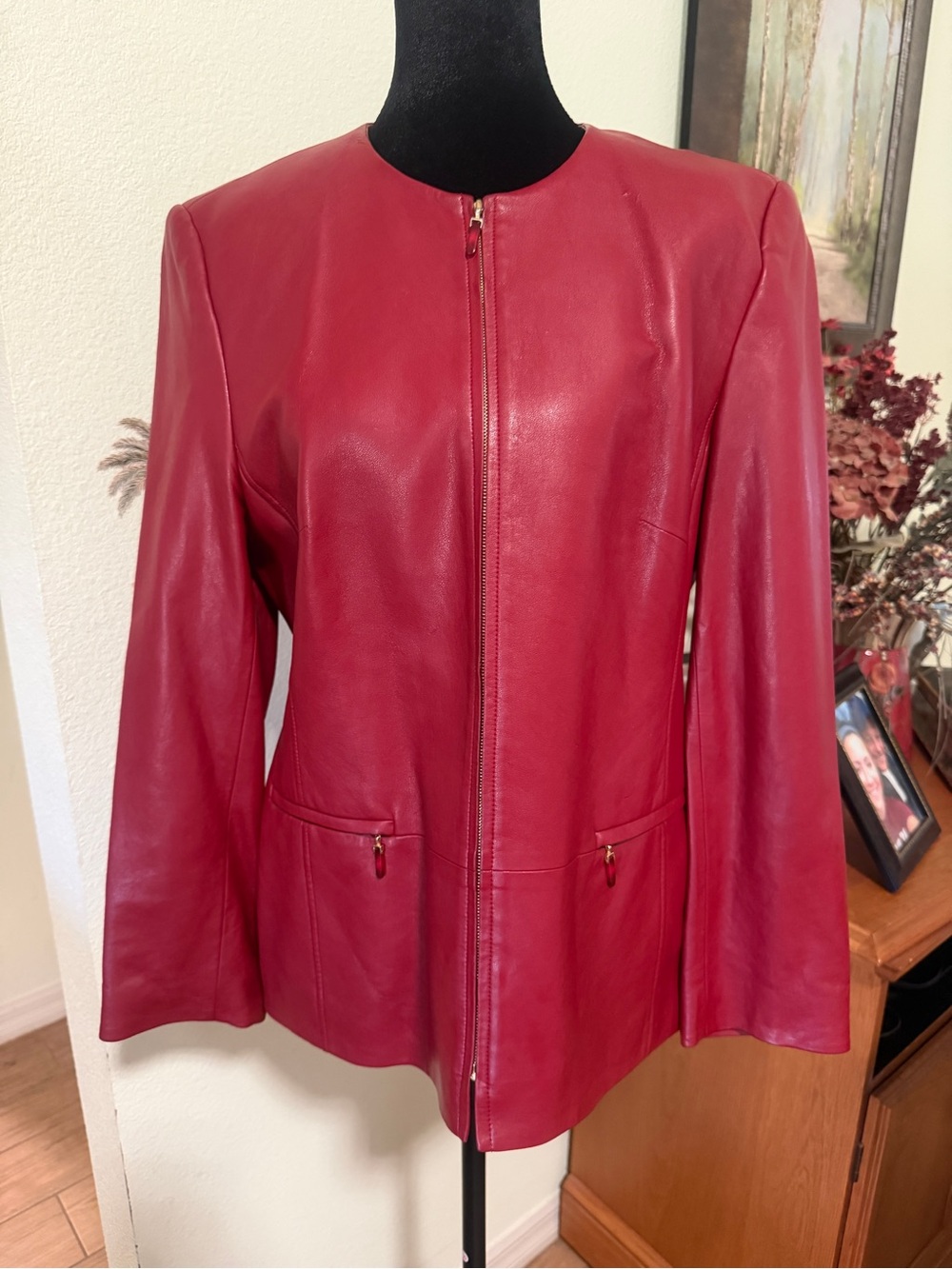 Basler Women's Red Faux Leather Jacket in Red Large